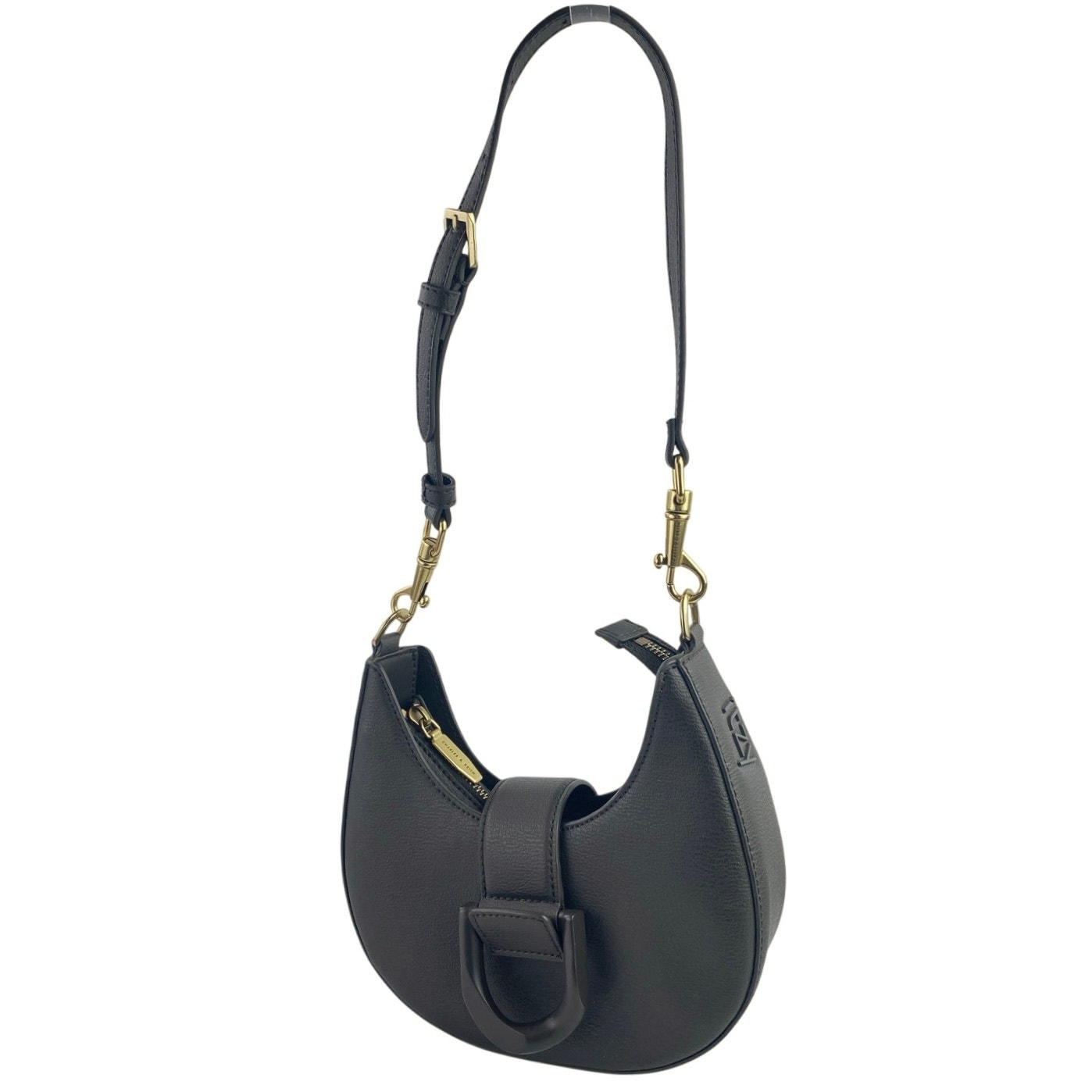 Charles & Keith Itzy Gabine Black Leather Korean Kpop Belted Hobo Handbag Os